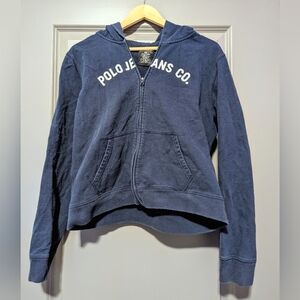 --*Vintage!* 1990s Polo Jeans Co. Zip Up Hoodie Jacket in Navy - Size XL Fitted